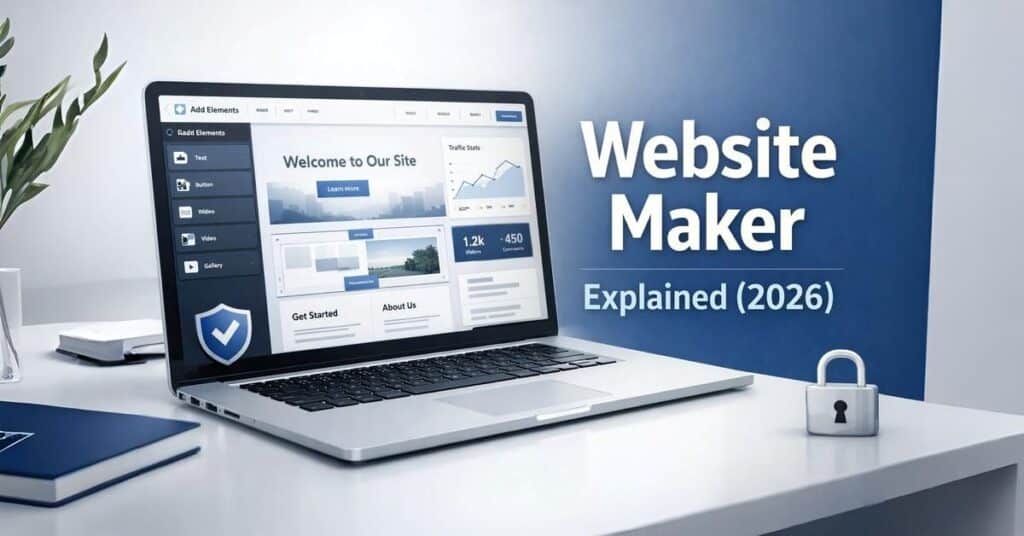 Website maker dashboard showing secure and modern website creation tools for businesses in 2026