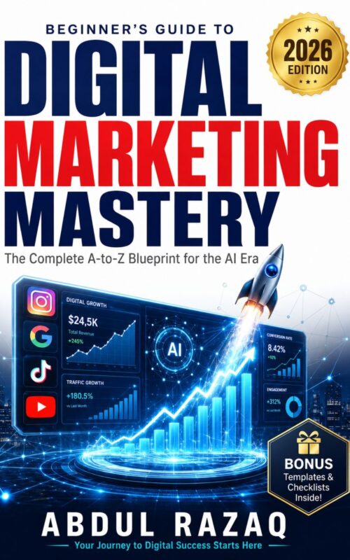 Digital Marketing for Beginners 2026 eBook Cover — Beginner's Guide to Digital Marketing Mastery by Abdul Razaq, A-to-Z Blueprint for the AI Era